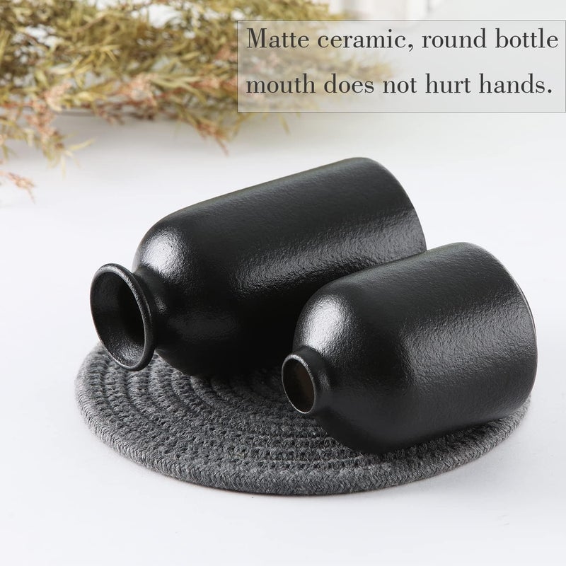 CEMABT Black Ceramic vase Set-3 Small Flower vases for Decor,Modern Boho Farmhouse Home Decor,Decorative vase for Pampas Grass&Dried Flowers,idea Shelf,Table,Bookshelf ，Entryway- Distressed - Image 5